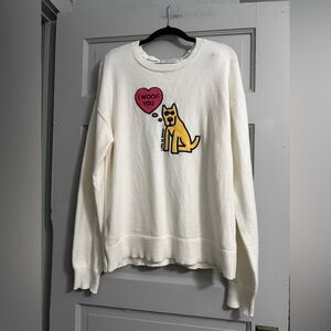 Life is good I woof you dog crew neck sweater sz Large L